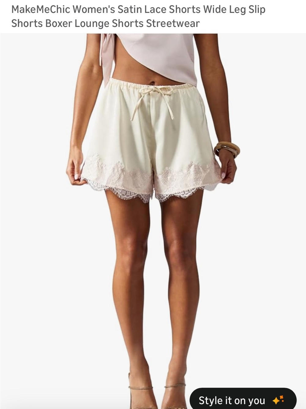 MakeMeChic Cream Satin High Waist Lace Shorts